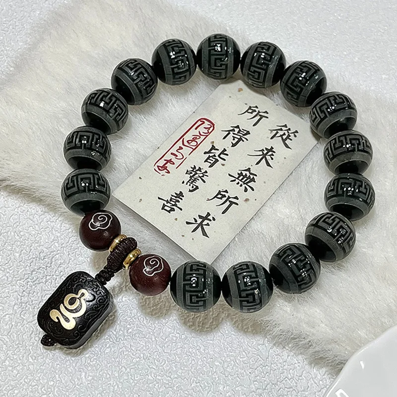 Natural Bodhi Bracelet Sculpture Character Men's and Women's Students Cultural Play Buddha Beads Hand String Lucky Rosary Beads