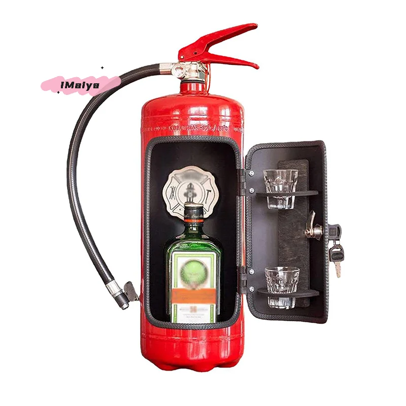 M-Fire Extinguisher Shaped Wine Box Ornament Mini Bar Cabinet Decor Champagne Liquor Storage Fireman's Gift Craft