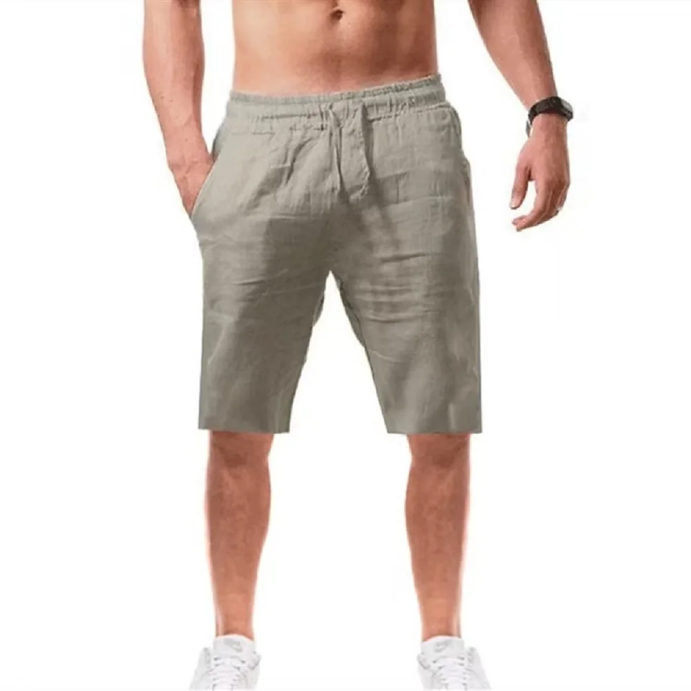2025 New Men's Cotton Linen Shorts Pants Male Summer Breathable Solid Color Linen Trousers Fitness Streetwear S-4XL