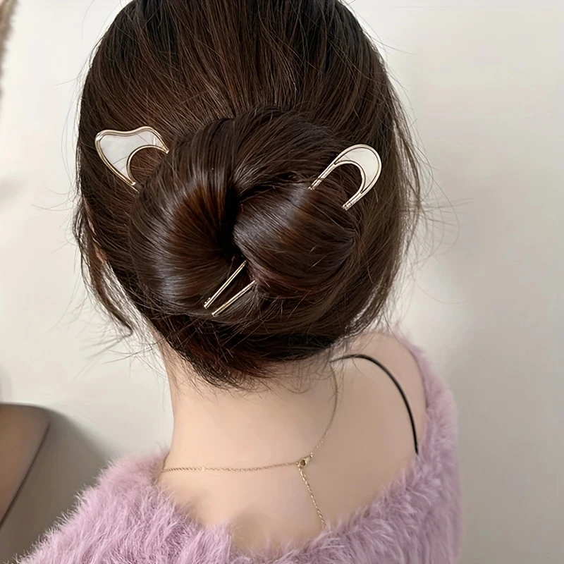 2pcs Elegant U-shaped Hairpin Shell Hairpin Metal Hair Pins Hair Fork French Simple Hair Accessories for Women Fashionable