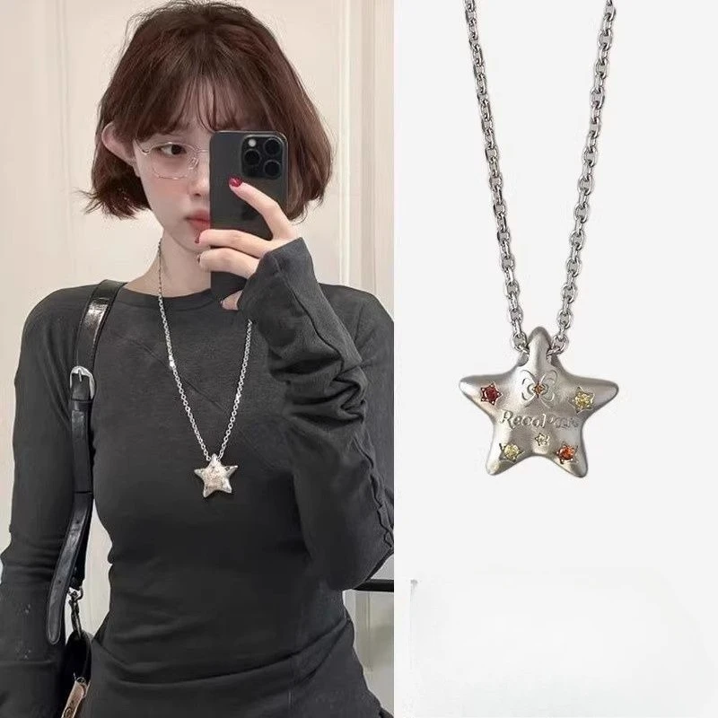 Dopamine Zircon Star Pendant Necklace Sweet-Edgy for Women, Aesthetic Dainty Necklace Jewelry, Party Evening Holiday Date Unique