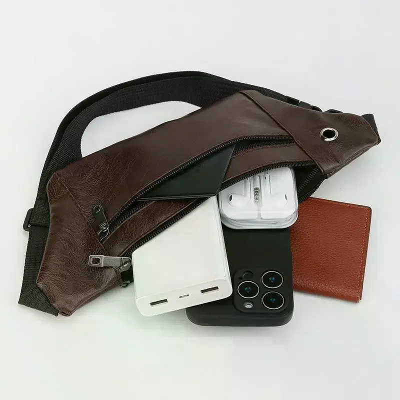 Waist Bag Men's Wearing Belt Phone Waist Bag Layer PU Leather Multifunctional Single Shoulder Crossbody Phone Bag