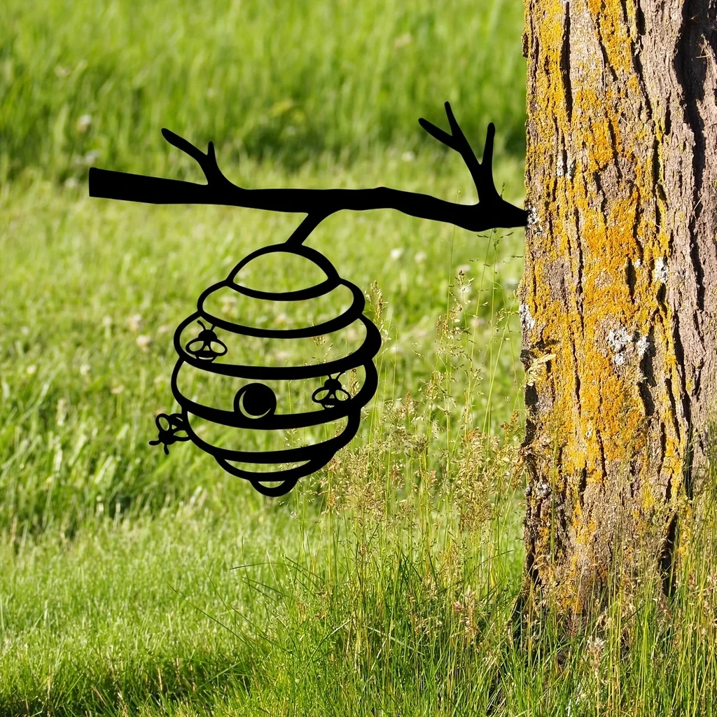 1pc Metal Bee Hive Stake Branch Goblin Silhouette Iron Art Decor Add a Magical Touch to Your Outdoor Garden Natural Metal Decor