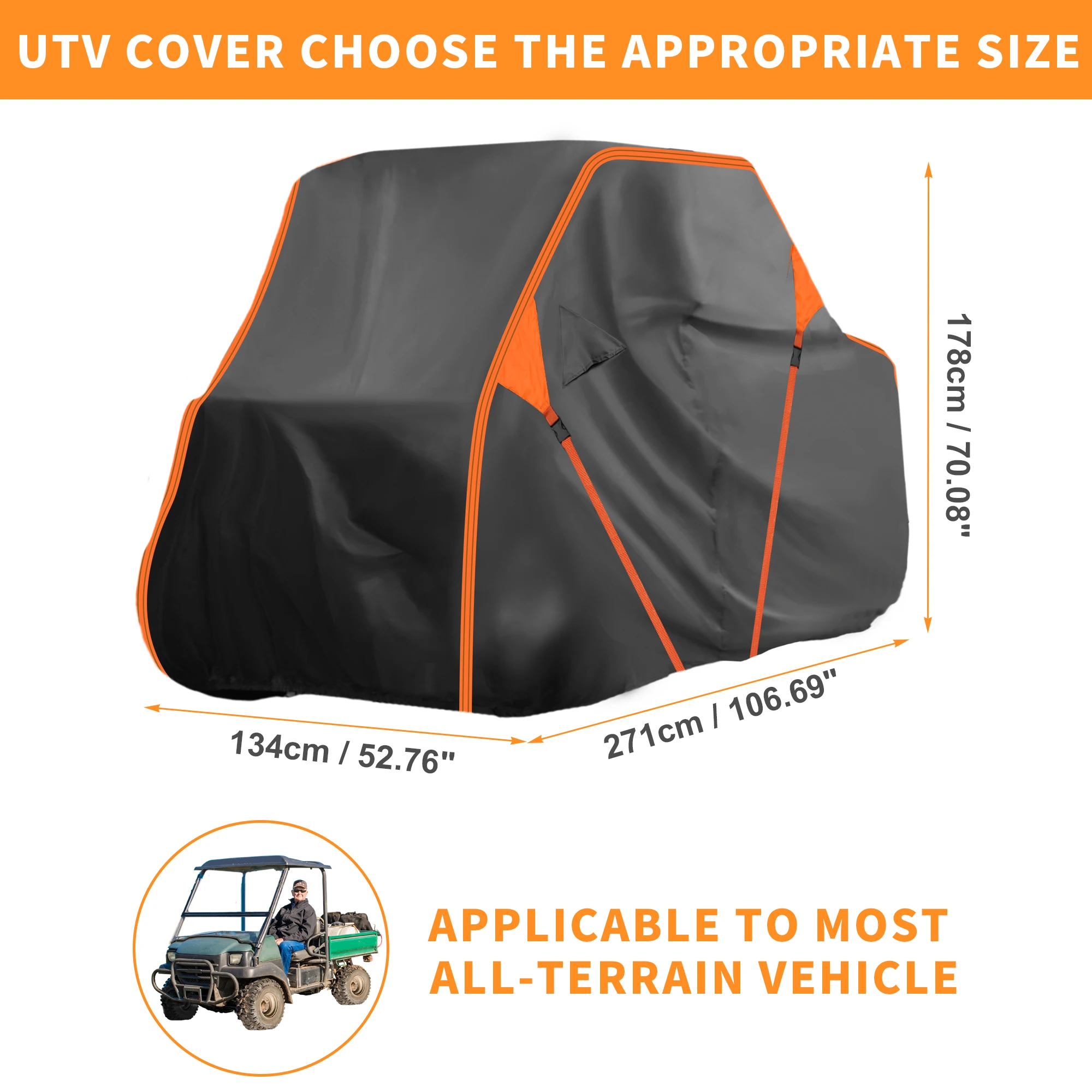 UXCELL UTV Cover for Kawasaki MULE SXWaterproof Side by Side  210D-PU Outdoor Sun Rain Storage Protection Black 271x134x178cm