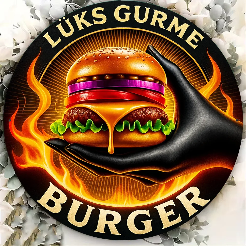 Vintage Burger Metal Sign 8x8in Retro Bar Kitchen Wall Decor Gift