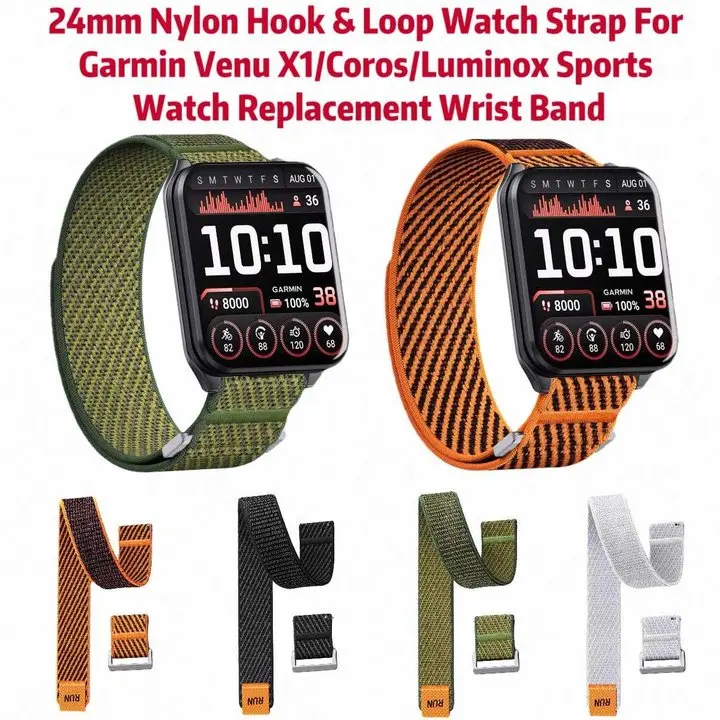 24mm Nylon Hook & Loop Watch Strap For Garmin Venu X1/Coros/Luminox Sports Watch Replacement Wrist Band