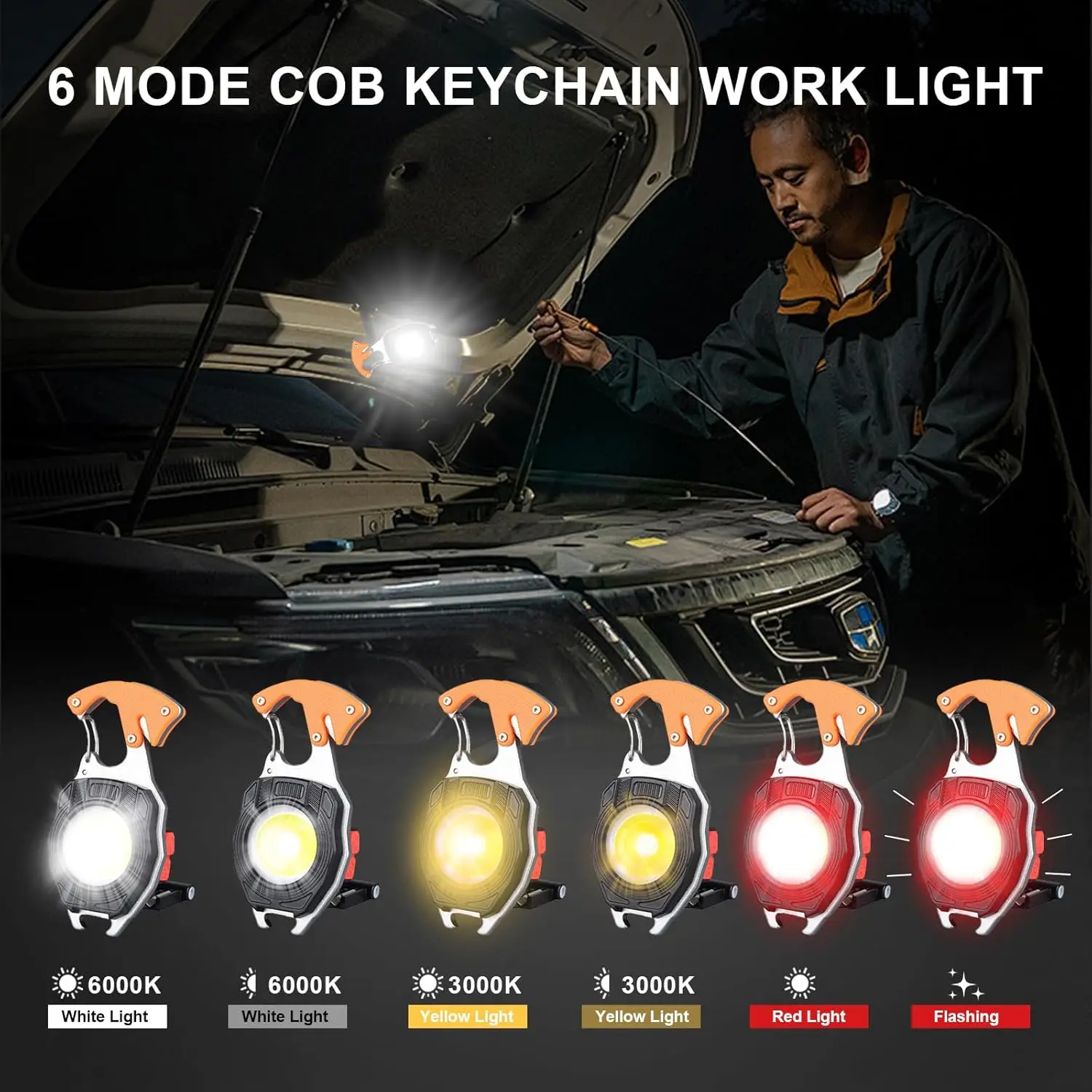 LETOUR 2 Pack Keychain Flashlight 2000 Lumen Rechargeable COB Camping Torch 5 Mode Outdoor Waterproof Portable Pocket Work Light