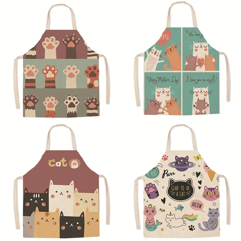 Cooking Baking apron Cartoon Cat Linen Apron Sling Design Kitchen Supplies Stain Proof waterproof cleaning  Unisex