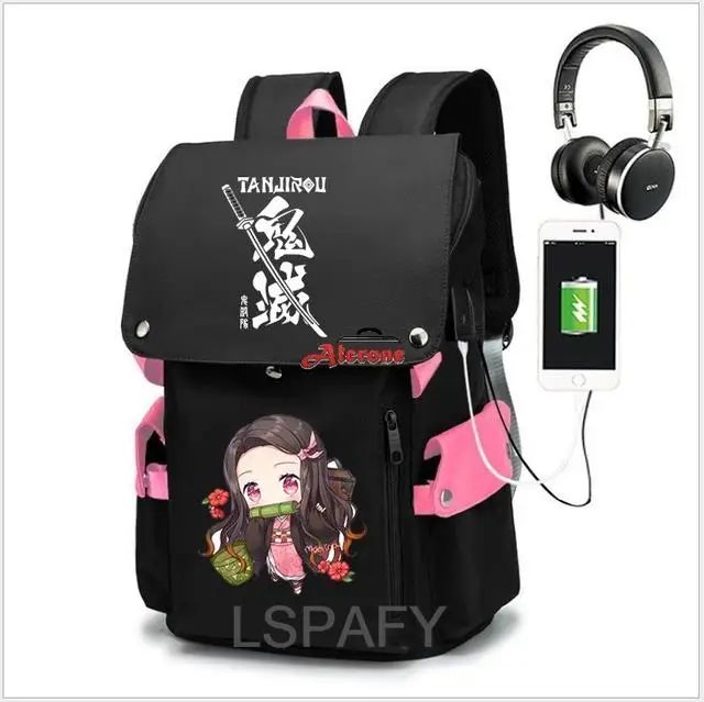 Mochila escolar de Anime Demon Slayer para niño y niña, bolsa de viaje de gran capacidad, Agatsuma Zenitsu, Oxford, para ordenador portátil