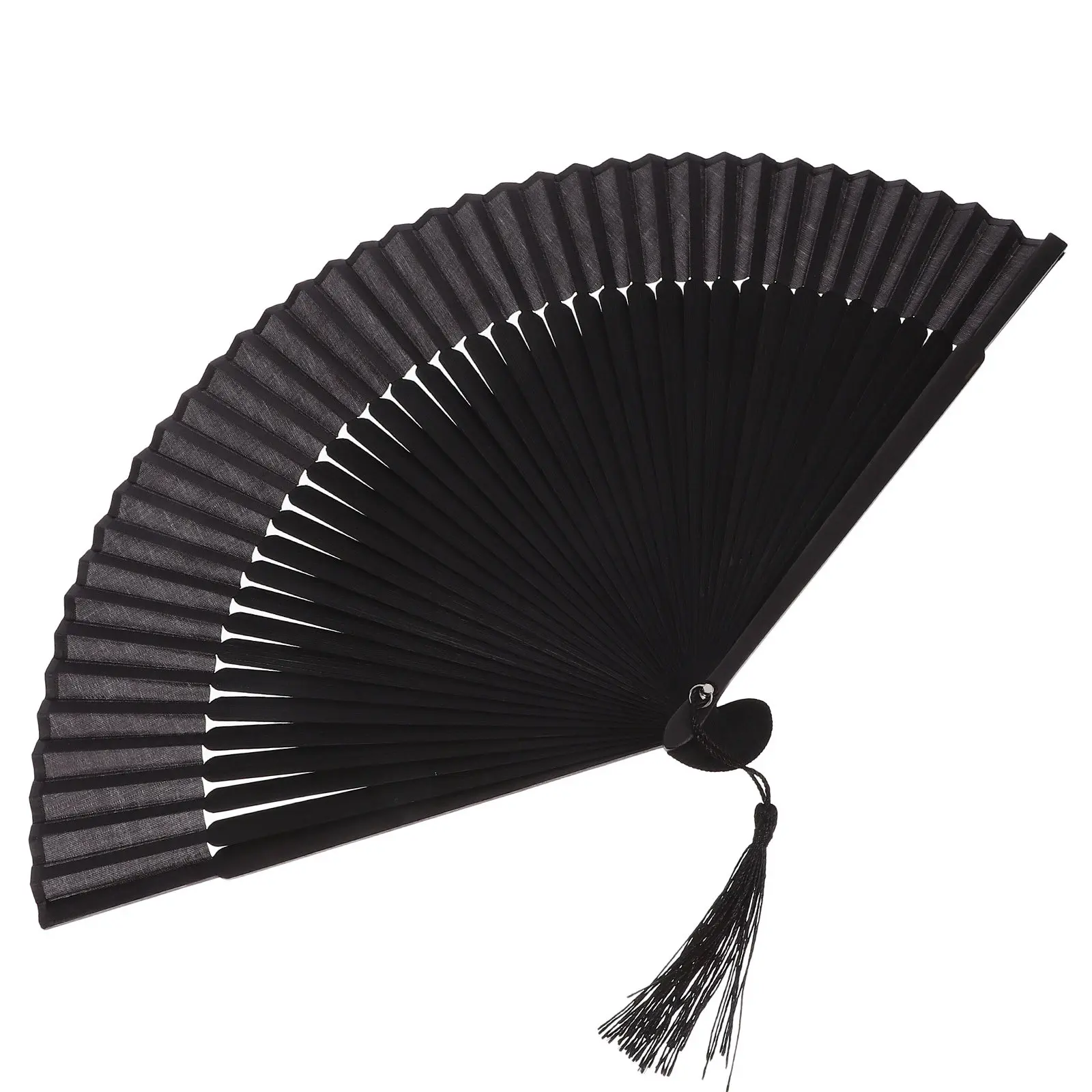 Black Vintage Style Folding Fan Chinese Folding Fan Handheld Foldable Dance Party Photography Prop Tassel Vintage Style Fan,