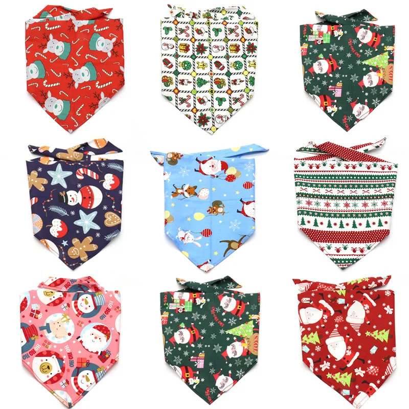 50 Pcs Dog Bandana Christmas Dogs Pet Grooming Accessories Christmas Tree Santa Claus Design Triangle Scarf Puppy Bibs Towel