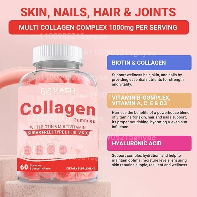 Hydrolyzed Collagen Gummies for Men and Women Contain Biotin, Zinc, Vitamin C, and E for Anti-aging Purposes