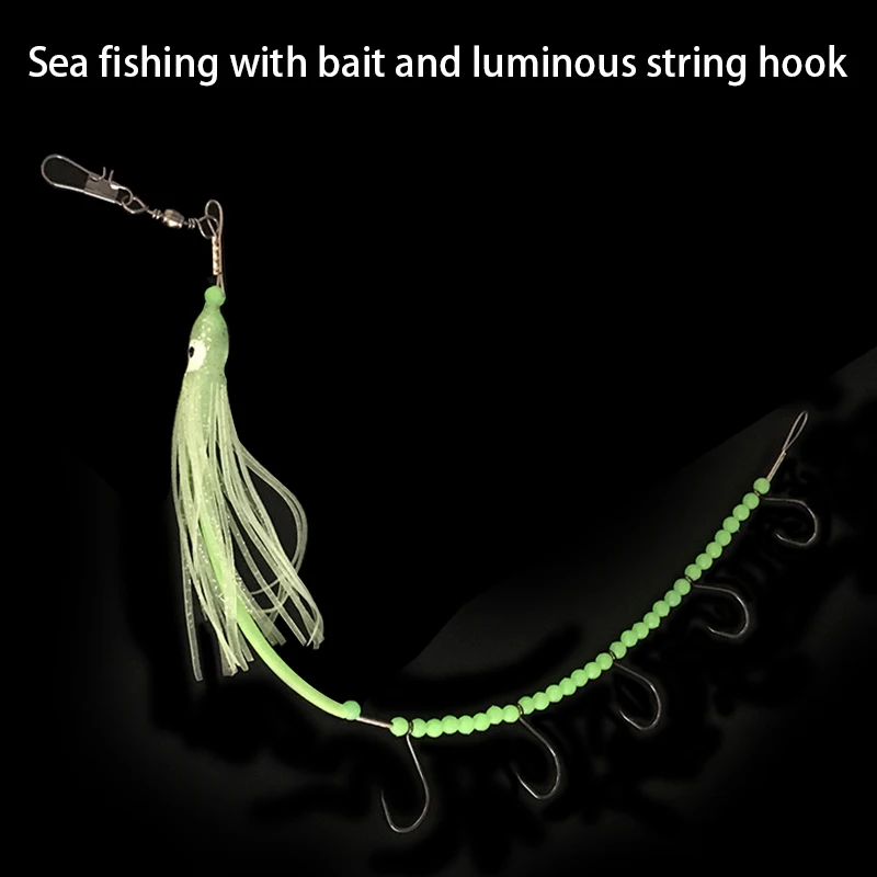 Sea Fishing Stringer Hooks With Bait Glow-In-The-Dark Squid Bait With 5 Hooks Stringer Hooks With Wire Octopus