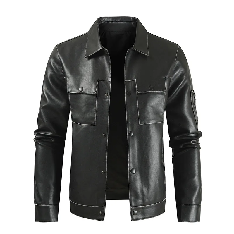 Trendy Korean Version Slim Lapel Leather Jacket Men's Autumn New Men's Versatile Casual Handsome Motorcycle Jacket