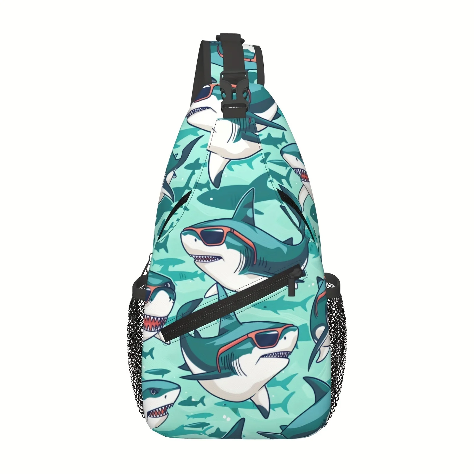 

Shark Wearing Sunglasses Crossbody Chest Bag Hiking Backpack Shoulder Bag Folding Large Capacity Fashion Durable For Shopping