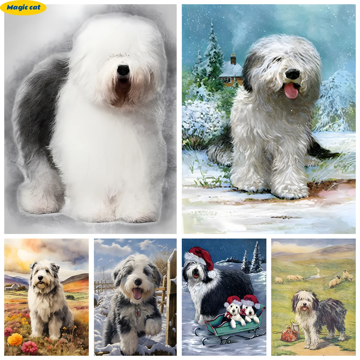 

Old English Sheepdog 5D Diamond Painting Pet Dog Portrait AB Diamond Embroidery Cross Stitch Animal Home Wall Decor Child Gifts