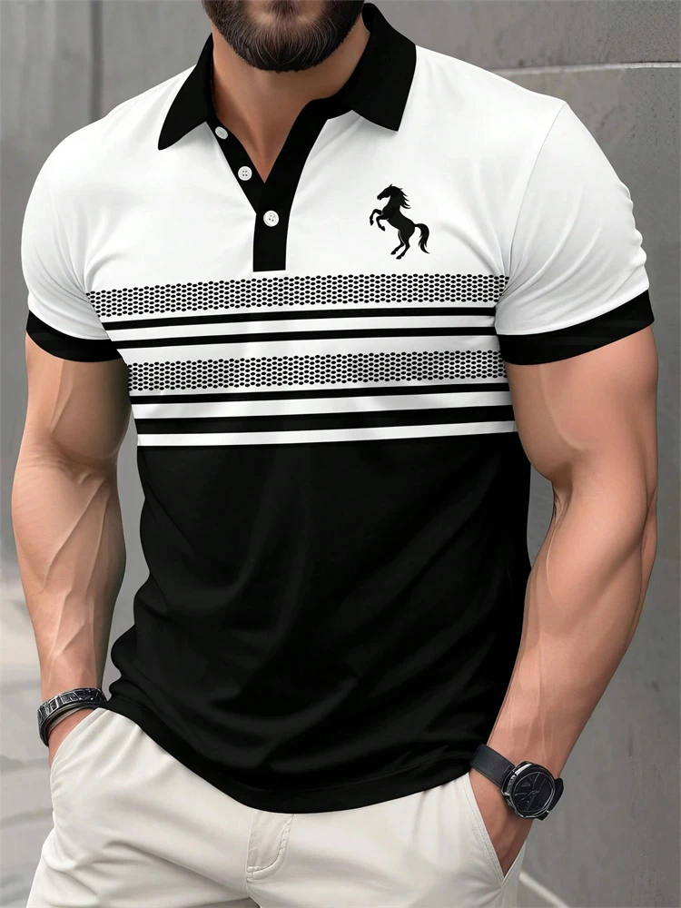 2026 Summer New Arrival Men's Polo Shirt Casual Stylish Comfortable and Breathable Short-Sleeve Top with 3D Striped Print Design