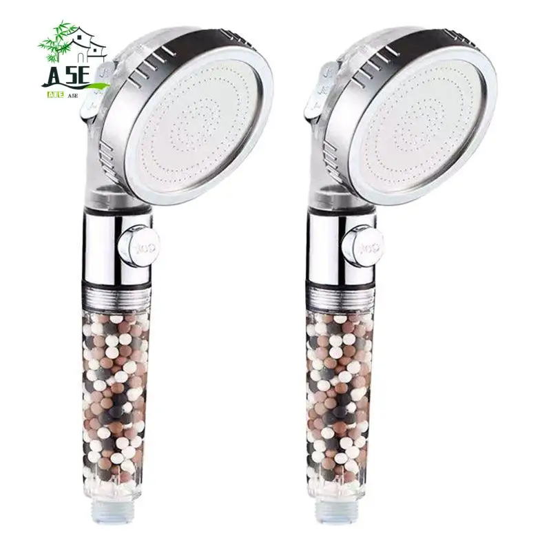 

A05E-2PCS Shower Head With Beads Filter Pressure Boosting Shower Head Spray White Plastic With 3 Modes Water Saving Bathing For