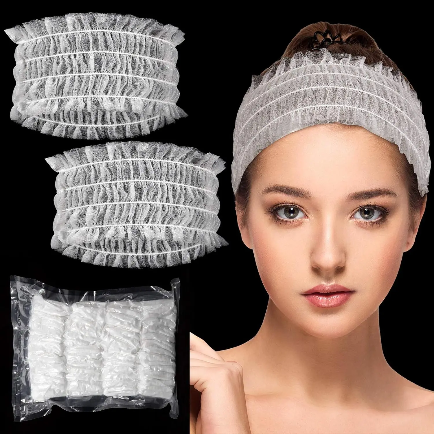 

100 Pcs Disposable Spa Headbands Soft Non-woven Facial Hair Band Elastic Facial Head Wraps Cloth Stretch Skin Care Makeup Sauna