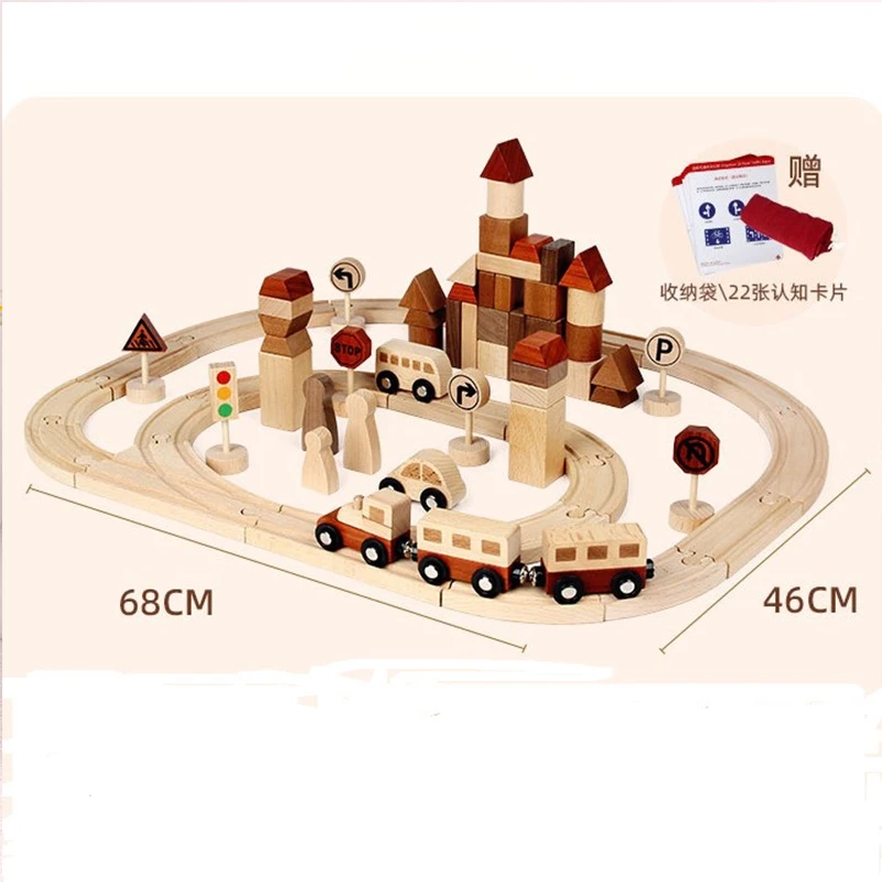 Building Block Wooden Toy Forest Interesting Track Small Train Car Assembly Traffic Signs Initiate Kids Toys Puzzle Set Decorati