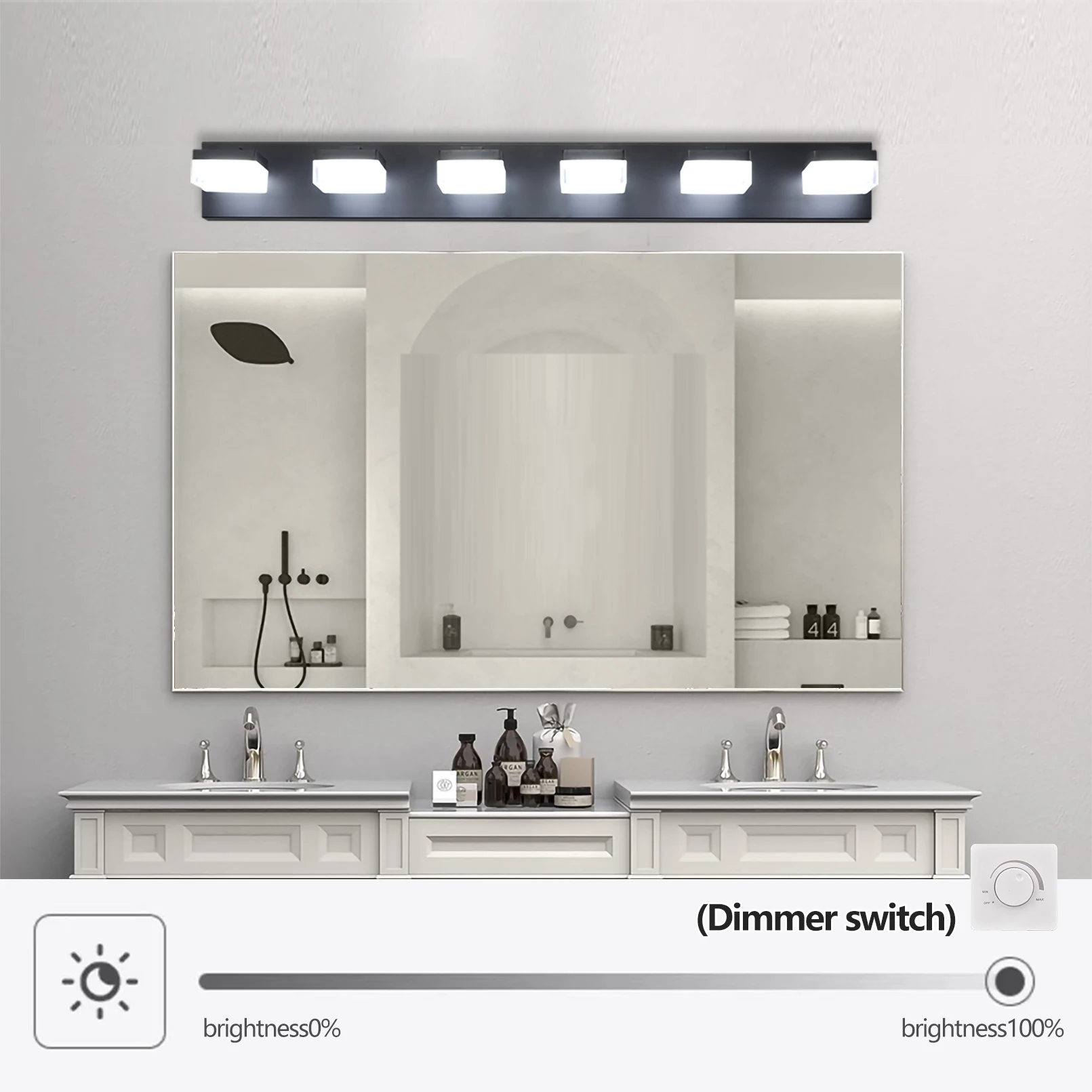 Moderne 6-lichts zwarte LED make-upspiegellamp voor badkamers en make-uptafels