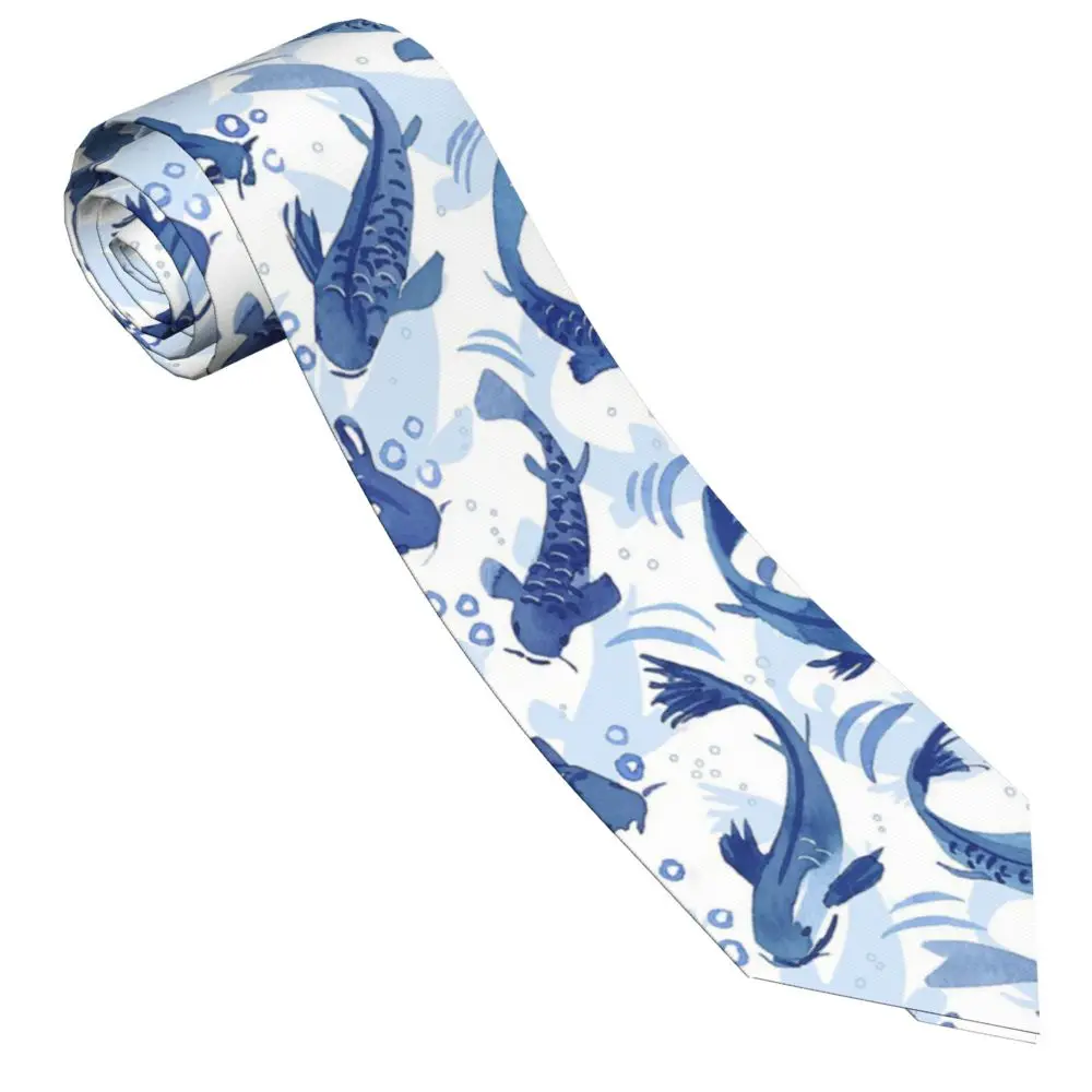 Koi Fish Dance Men Neckties Slim Polyester 8 cm Classic Blue Delft Neck Tie for Men Suits  Wedding Accessories Office