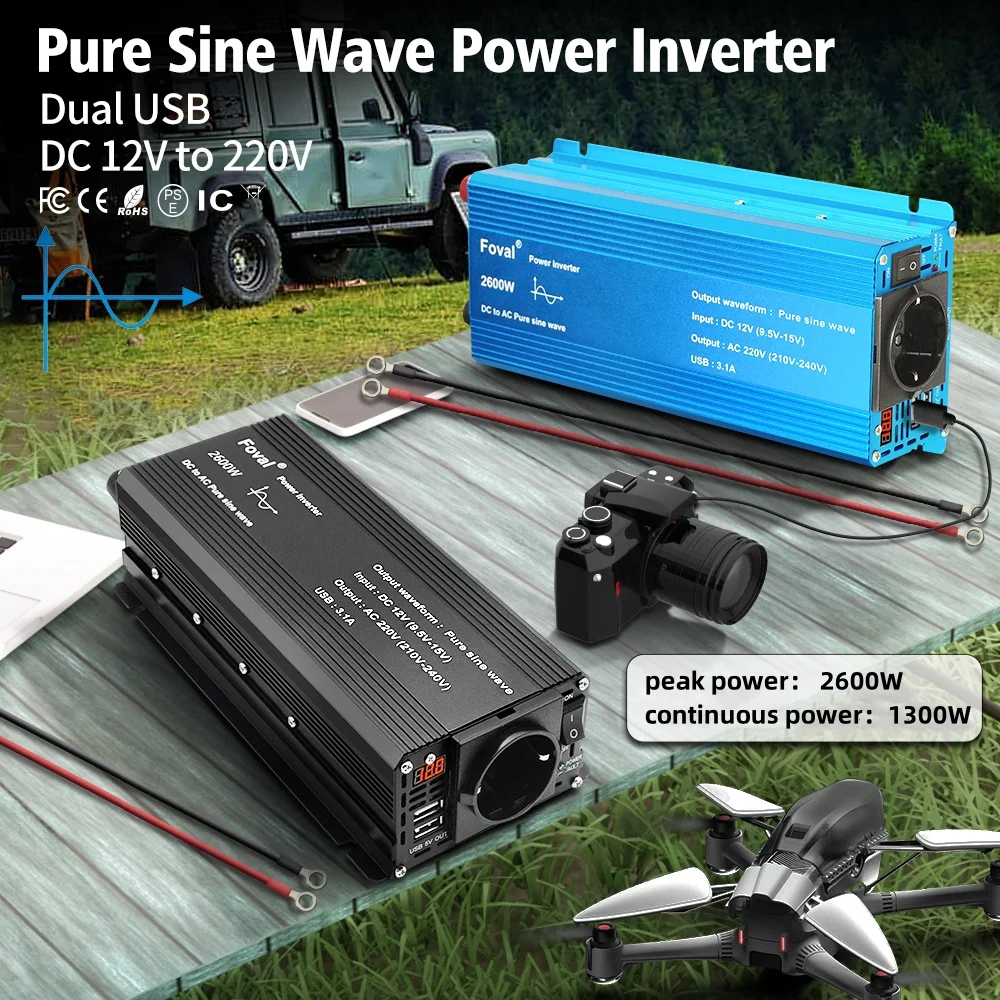 2200W Power Inverter pure sine wave преобразователь с usb на 220v Car Inversor Battery Supply Phone/Computer Charge