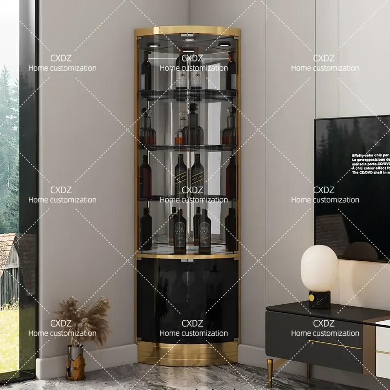 Triangle Corner Wine Cabinet Wall Mounted Stainless Steel Glass Display Shelf Modern Light Luxury Side Storage Unit for Home