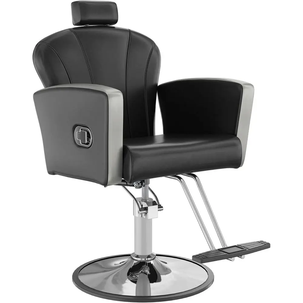 

Hydraulic Reclining Salon Chair with 360 Swivel, Footrest, and Adjustable Headrest for Barbershops - Black-Silver