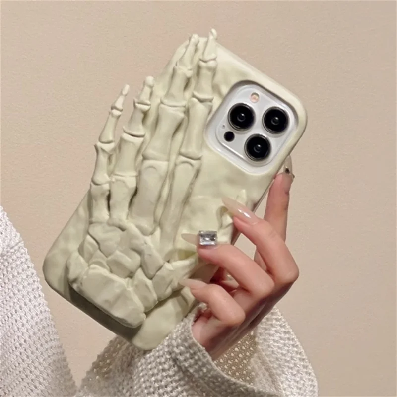 Spoof Halloween  3D Skeleton Palm Phone  Case For iPhone 15 Pro Max 14 pro 13 12 11 Funny  Shockproof  Soft Back Phone Case Gift