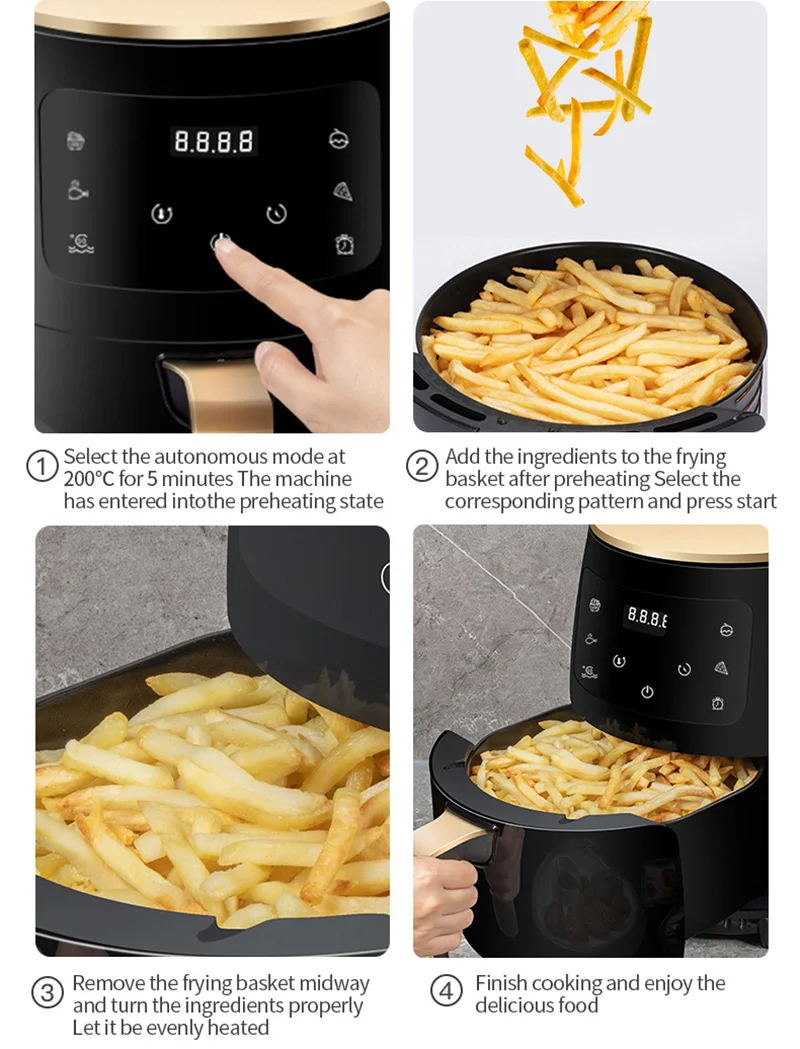 Friteuse à air chaud multifonctionnelle, cuiseur à riz électrique sans huile, haute puissance, adaptée aux restaurants et aux maisons, 4,5 l, 1500W