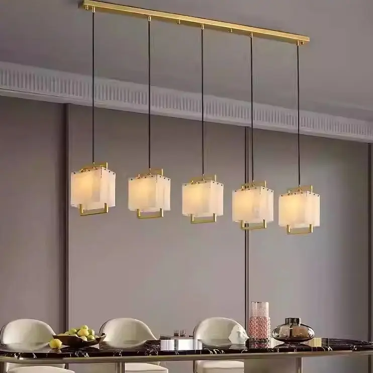 Hot Modern Italian Style Spanish Imported Marble Chandelier 2025 Round Rectangle Pendant Lamp Ceiling Light for Restaurant