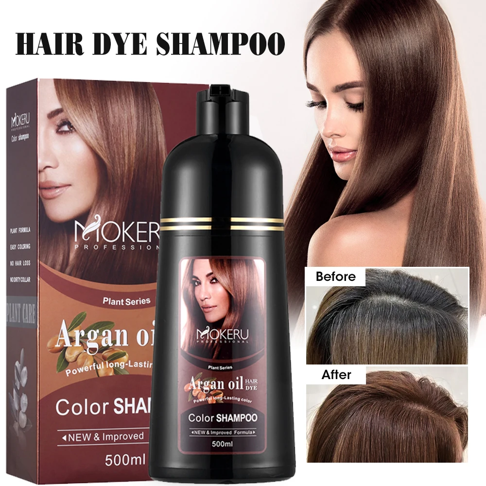 Mokeru-champú para tinte de cabello permanente, aceite de argán Natural, larga duración, negro, marrón, gris, caramelo, café, mágico, tinte de Color rápido