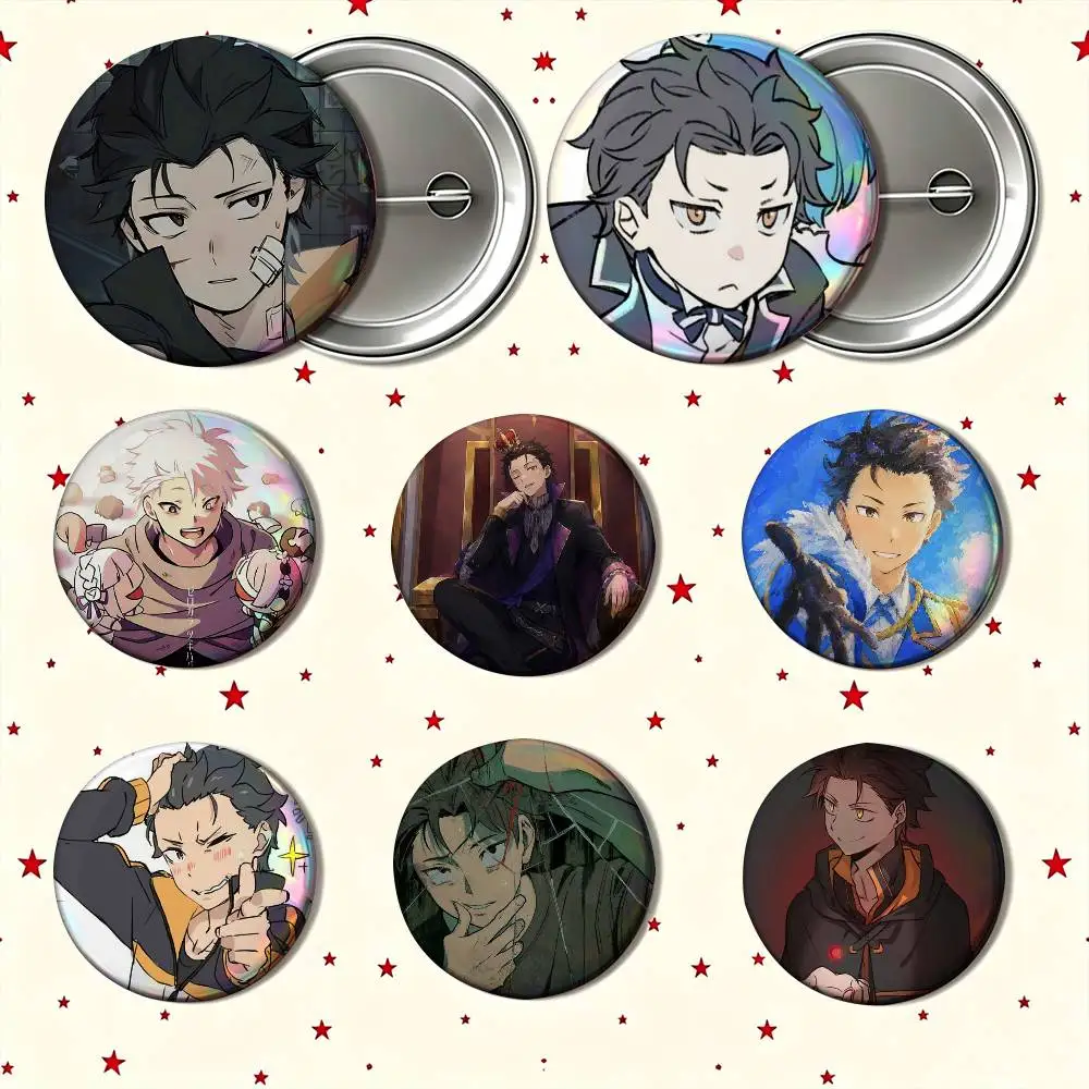 Re Zero Natsuki Subaru Enamel Pin Tinplate Round Brooch Cosplay Nijigen Otaku Culture Badge 25mm 32mm 44mm 58mm