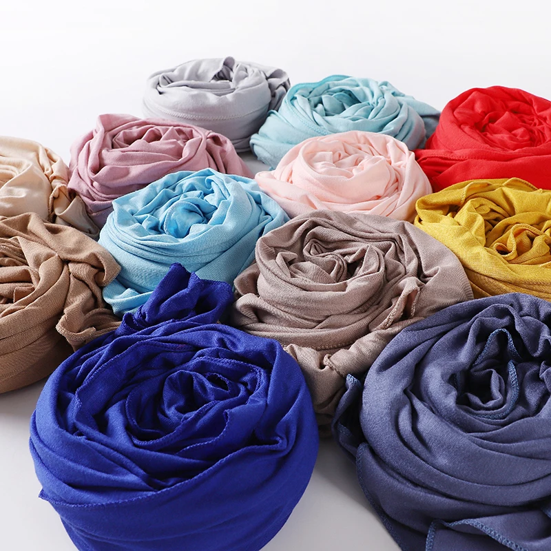 Modal-Baumwoll-Jersey-Hijab-Schal, langer muslimischer Schal, schlichter, weicher Turban, zum Binden, Kopftuch für Frauen, afrikanisches Stirnband, 170 x 60 cm. – Detail 7