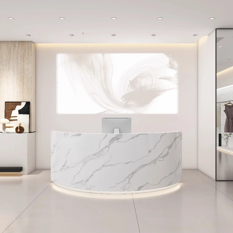 مكاتب استقبال منحنية بسيطة، تجميل تنفيذي، مكاتب استقبال صالون فريدة من نوعها، تصميم شركة Mostrador الأثاث العصري #6