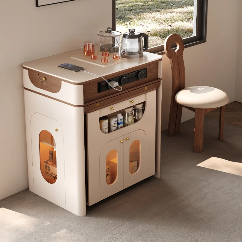 

Medieval style dining side cabinet island dining table integrated household retractable folding small apartment retro bar