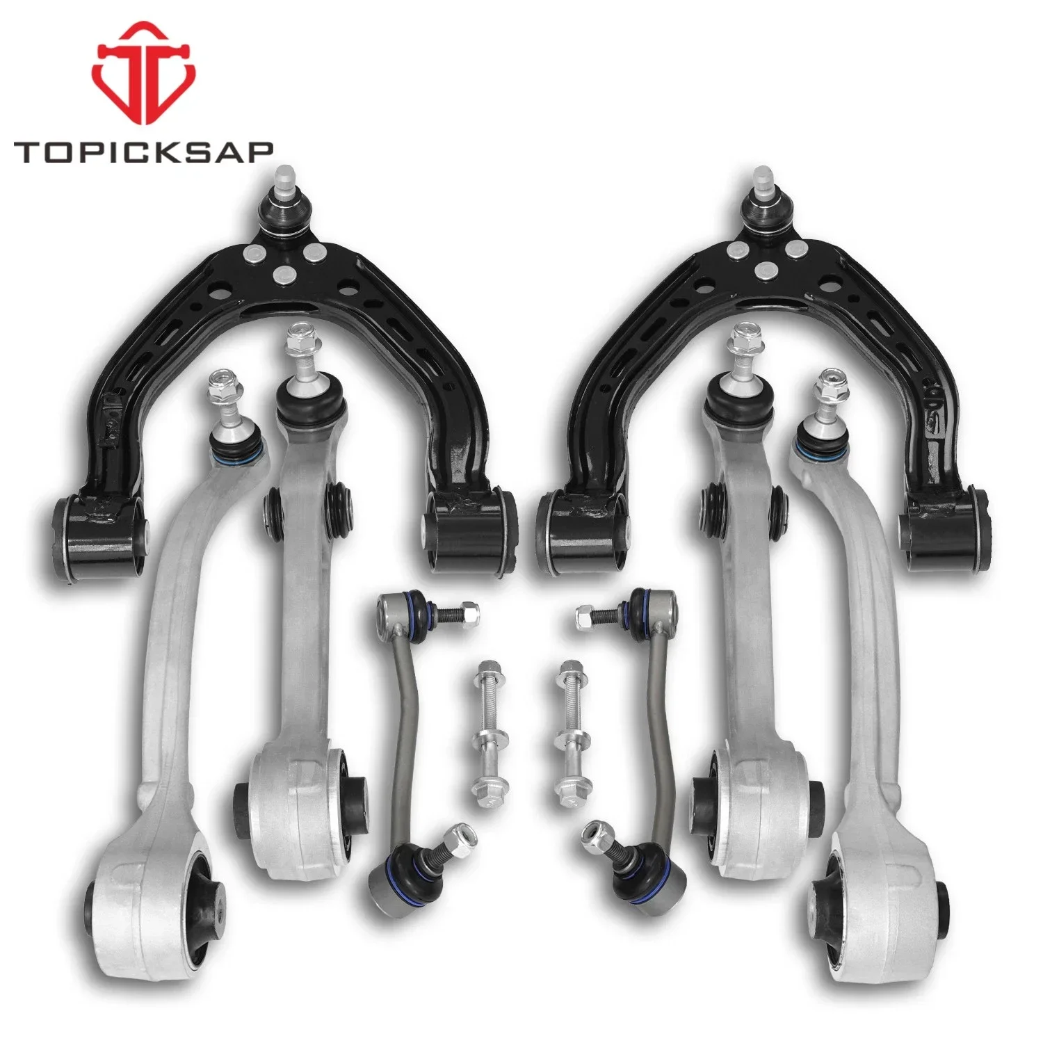 TOPICKSAP 8Pcs Front Lower Upper Control Arm w/Ball Joint Sway Bar Suspension Kit for Tesla Model S 2012 -2022 2023 1043965-00-A