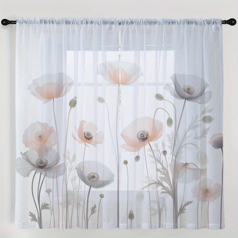 Office Lighting Decor - 2PCS Digital Print Sheer Curtains, Light