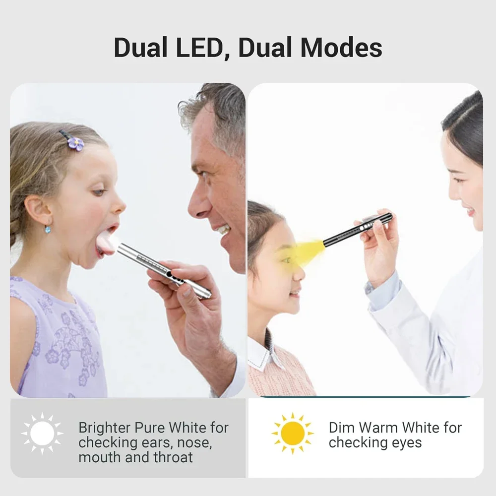 USB Rechargeable Portable Medical Penlight Emergency Flashlight Rechargeable 2 in 1 Pocket LED Pen Lights with Pupil Gauge