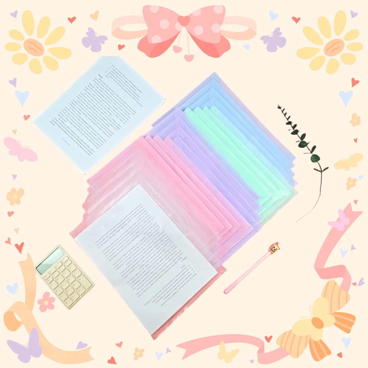 20 Pieces A4 File Bags with Gradient Transparent Snap Buttons, Thickeneded Large-Capacity Test Paper Storage Bags, Information Bags, Button Bags, File Bags