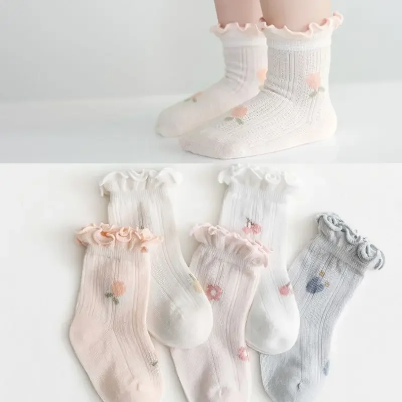 

1 Pair Cute Baby Girl Sock Lovely Floral Cherry Style Fashion Sock Summer Thin Soft Breathable Mesh Short Sock for Little Girl