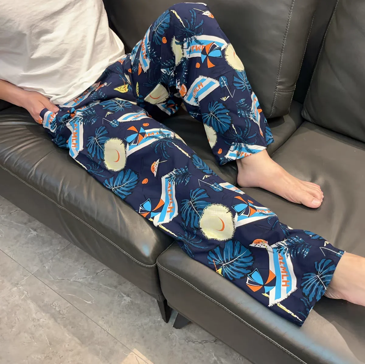 

Красивые мужские пижамные штаны нового стиля на весну и осень, свободные повседневные длинные брюки, очень большой размер для среднего и пожилого возраста, домашние брюки