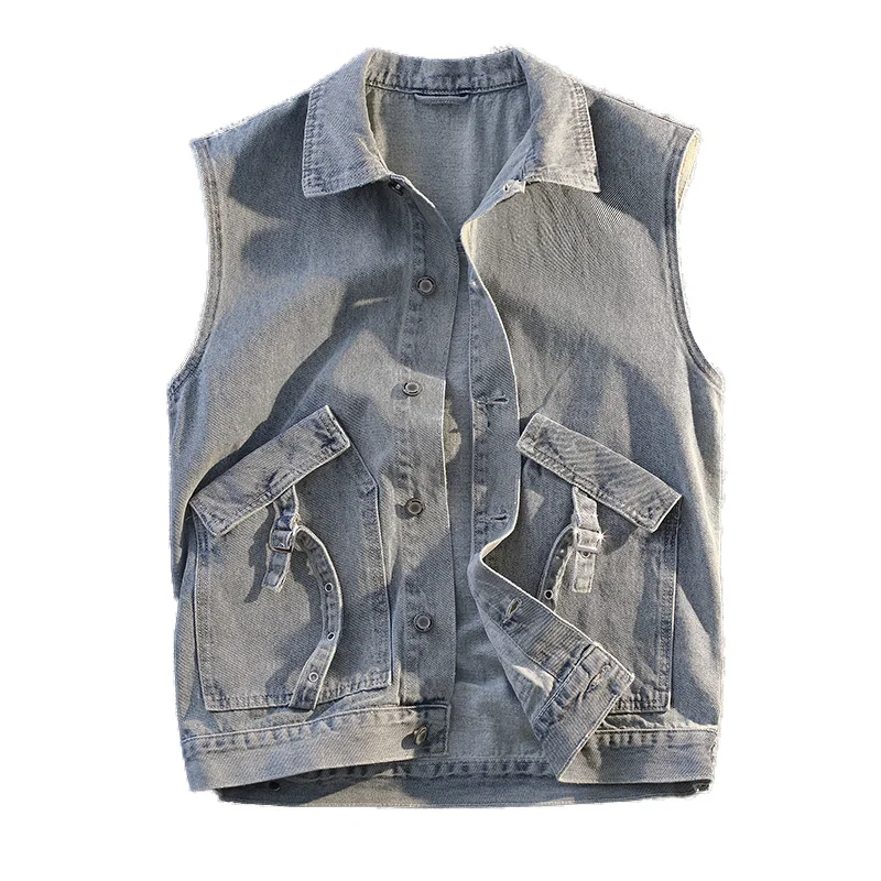 

Trendy Men's Denim Vest Slim Fit Solid Color Cotton Breathable Casual Denim Waistcoat Comfortable Men's Sleeveless Denim Shirt