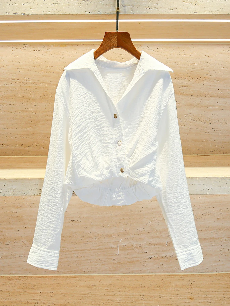 

Ele ort Collar irt Fraance Sle Top for Women High End European Faion Autumn Season Straight Cut Long Sve But...