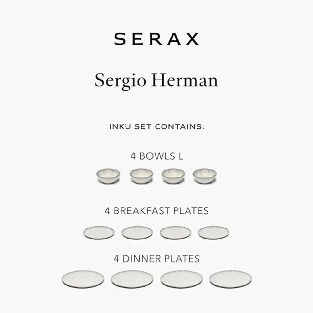 12-Piece Inku Tableware Set by Sergio Herman Stoneware Dinner Set 4 White Plates Pasta Bowls Dishwasher Safe Kitchen Essentials