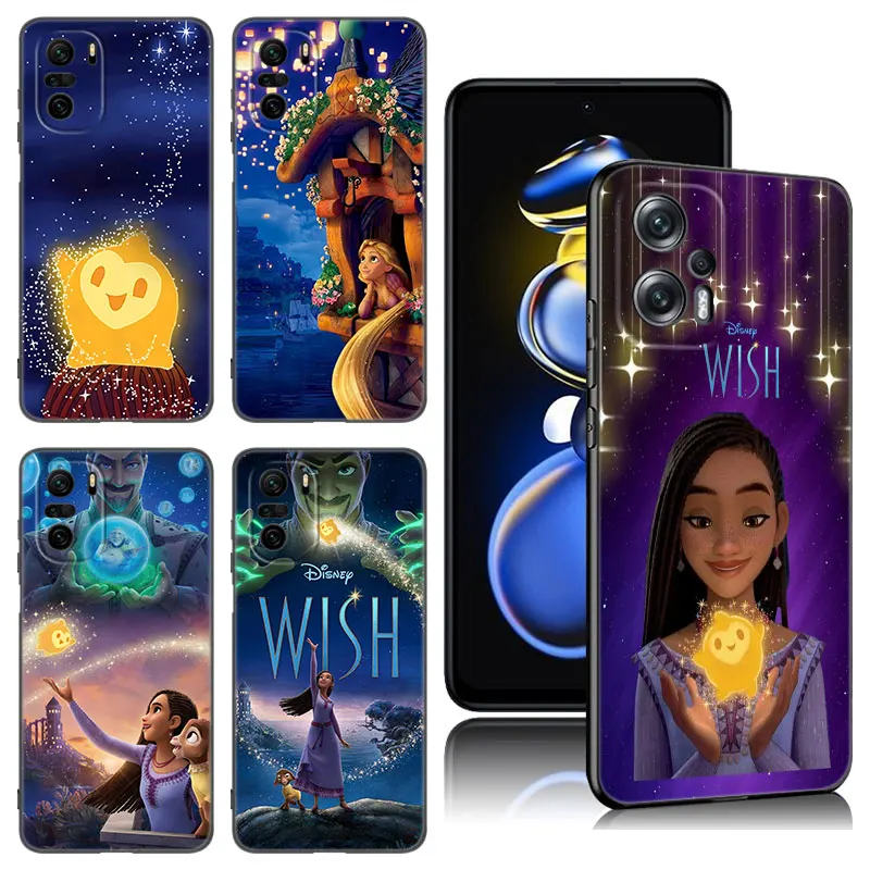 Disney The Wish Black Silicone Phone Case For Xiaomi POCO X3 X4 NFC F4 GT F5 M3 M4 M6 X5 X6 Pro NEO 5G C55 C65 M5 4G