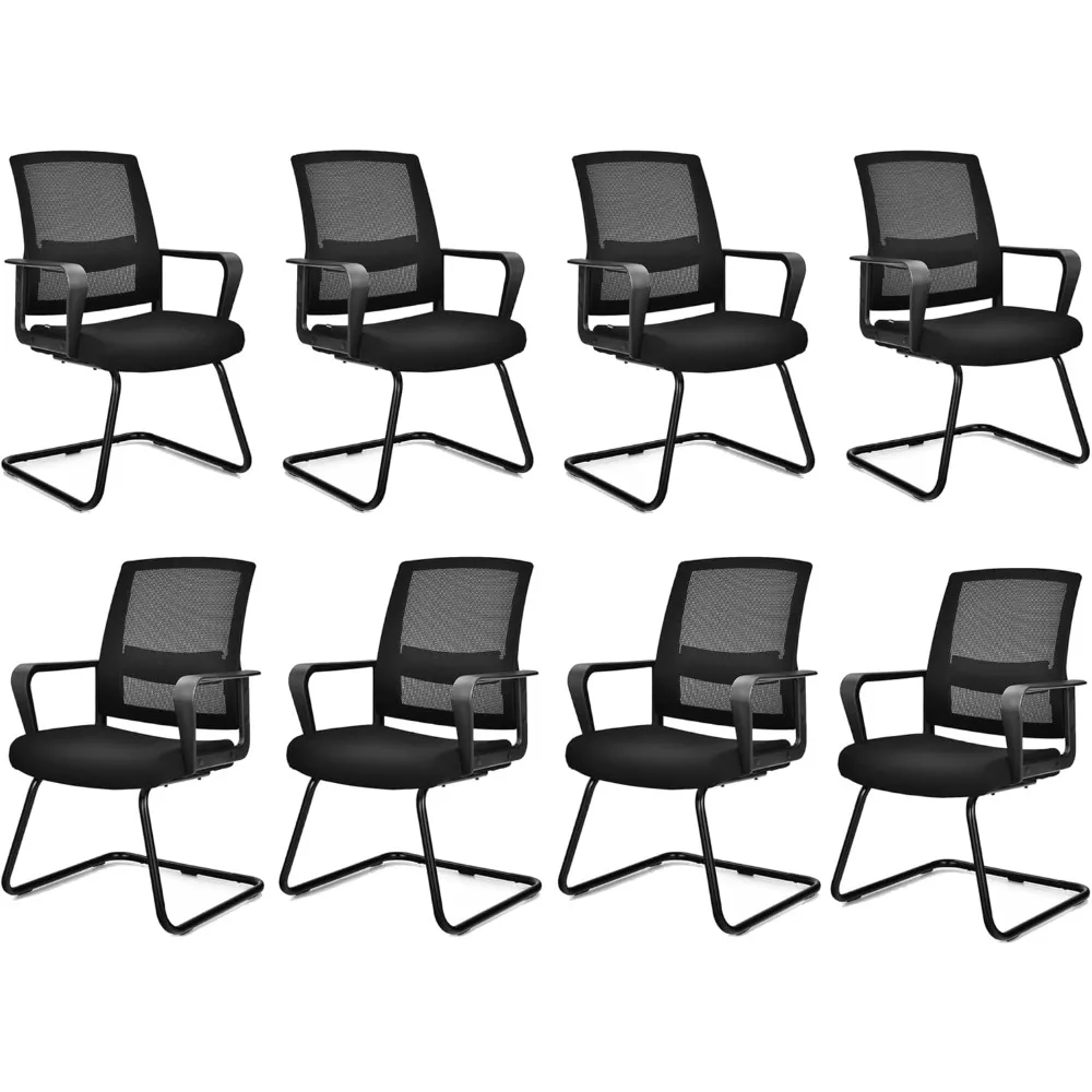 Conferentiestoelen Set Van 8 Met Verstelbare Lendensteun En Sledebasis, Geen Wielen, Moderne Mesh Conferentiestoelen In Het Midden Van De Rugleuning