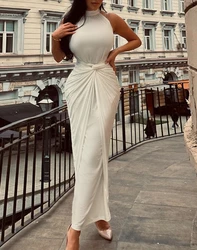 Elegant Dresses for Women 2023 Autumn Fashion Sexy White Sleeveless Waist Strap Tight Long Dress Female Clothing