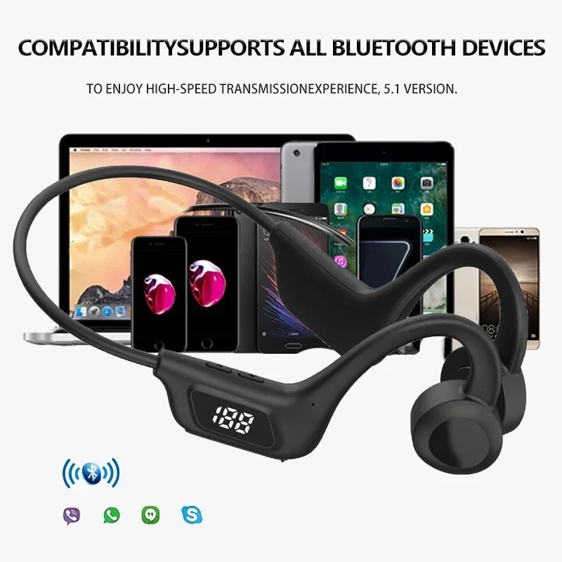 Bone Conduction Earphones Wireless Bluetooth 5.2 Waterproof Sports Headphones Noise Reduction Headsets Mic MP3 Support SD Card